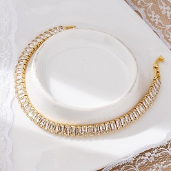 Прозрачный Классический теннисный браслет из кубического циркония, настоящий позолоченный латунный браслет-цепочка с кубическим цирконием для женщин, без никеля , прозрачные, 18 дюйм ~ 7-1/8 дюйм (7-1/2 см)