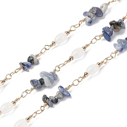Авантюрин Латунные цепные цепи, со стеклянными и авантюриновыми бусинами, долговечный, пайки, с катушкой, золотые, 20x4.5 мм, около 16.40 футов (5 м) / рулон