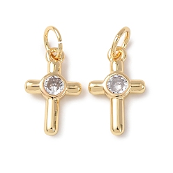 Прозрачный Латунные микро проложить кубического циркония подвески, крест прелести, без кадмия и без свинца, стойки покрытие, долговечный, с целью перехода в кольце, реальный 18 k позолоченный, прозрачные, 13x8x2.5 мм, отверстие : 3 мм