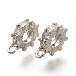 Платина Плоская круглая стойка покрытие латунь микропаве кубический цирконий трубчатые дужки, долговечный, без свинца и без кадмия, платина, 12x9x3 мм, отверстие : 1.3 мм, внутренний диаметр: 3.8 мм