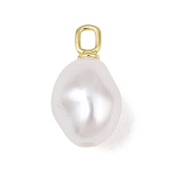 Real 18K Gold Plated Brass & ABS Plastic Imitation Pearl Pendants, Nuggets Charm, Cadmium Free & Lead Free, Real 18K Gold Plated, 20x11x11mm, Hole: 3x2mm
