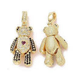 Real 18K Gold Plated Brass Micro Pave Cubic Zirconia Pendants, Mechanical Charm, Bear Charm, Real 18K Gold Plated, 32x28x9mm, Hole: 3.5x6mm