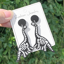 Черный Акриловые болтаться серьги стержня, кость динозавра, платина, чёрные, 72x34 мм