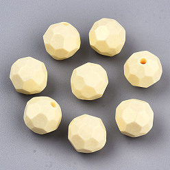 Шампанско-Желтый Лакированные бусины из акрила , прорезиненный стиль, граненые, круглые, шампанское желтый, 13.5 мм, отверстие : 2 мм, Около 420 шт / 500 г