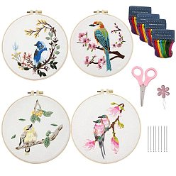 Mixed Color DIY Embroidery Kits, Including Printed Fabric, Embroidery Thread & Needles, Embroidery Hoop, Mixed Color, 200mm