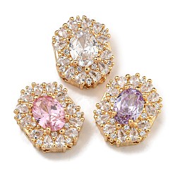 Настоящее золото 18K Овальные латунные микро проложить кубического циркония бусы, без никеля , со стеклом, разноцветные, реальный 18 k позолоченный, 16x12.5x7 мм, отверстие : 1.8 мм
