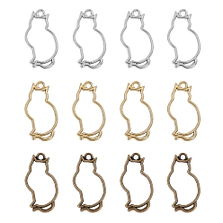Mixed Color Rack Plating Alloy Open Back Bezel Pendants, For DIY UV Resin, Epoxy Resin, Pressed Flower Jewelry,  Cat Shape, Mixed Color, 36x20x3.5mm, Hole: 3mm, 30pcs/box