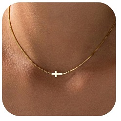 Золотой Ожерелья с подвеской в виде креста сбоку для женщин из латуни, золотые, 15.75 дюйм (40 см)