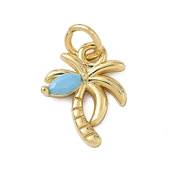 Настоящее золото 18K Подвески в виде кокосовой пальмы с латунным паве из светло-голубых кубических цирконий, с прыжковых колец, стойки покрытие, долговечный, без свинца и без кадмия, реальный 18 k позолоченный, 13.5x10.5x3 мм, отверстие : 3.3 мм