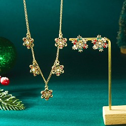 Золотой Комплект из ожерелья и серег-гвоздиков из сплава со стразами и снежинкой для женщин, золотые, ожерелья: 400 мм; серьга: 20мм