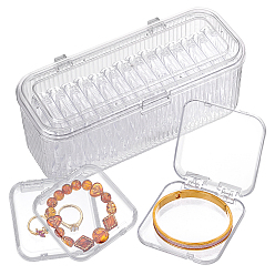 Прозрачный Пластиковый органайзер, с 14 шт. миниатюрными квадратными коробочками для хранения браслетов, прозрачные, 25.3x11x9.7 см, квадрат: 7.5x7.7x1.55см