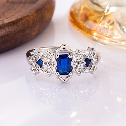 Platinum Brass Pave Cubic Zirconia Cuff Open Rings, Rectangle, Platinum, Inner Diameter: 19.2mm