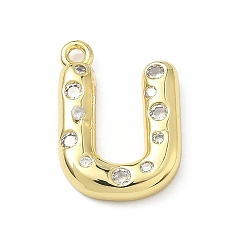 Letter U Латунные микропаве прозрачные подвески с фианитом, без кадмия и без свинца, долговечный, стойки покрытие, реальный 18 k позолоченный, Буква U, 21x15.5x4 мм, отверстие : 1.8 мм