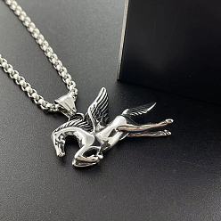 Нержавеющая Сталь Цвет Панк 304 ожерелья из нержавеющей стали с подвеской в виде летящей лошади для мужчин, цвет нержавеющей стали