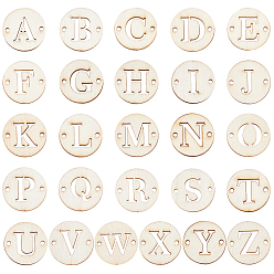 Rauchig Naturholz-Verbindungsverbinder-Sets, flach rund mit Buchstabe a ~ z, rauchig, 30 mm, 1 PC / Brief, 26 Buchstaben, 26 Stück / Set