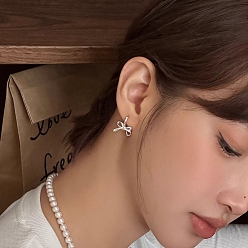 Платина Серьги-кольца из латуни для женщин с бантом, платина, 8x16 мм