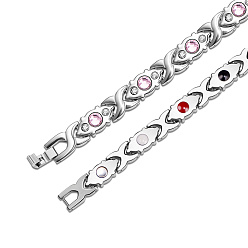 Stainless Steel Color SHEGRACE Stainless Steel Panther Chain Watch Band Bracelets, with Light Rose & Crystal Rhinestone and Watch Band Clasps, Stainless Steel Color, 8-5/8 inch(22cm)