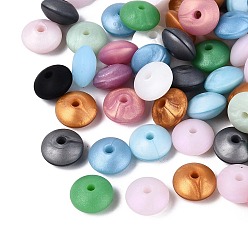 Color mezclado Perlas de silicona nacaradas, Rondana plana, con polvo del brillo, color mezclado, 11x6 mm, agujero: 2.5 mm