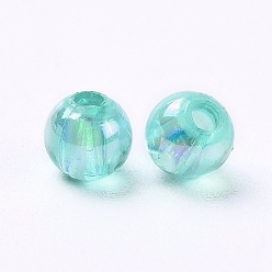 Medium Turquoise Eco-Friendly Transparent Acrylic Beads, Round, AB Color, Medium Turquoise, 4mm, Hole: about 1.2mm; about 17000pcs/500g.
