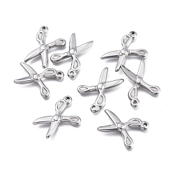 Couleur Acier Inoxydable Pendentifs en acier inoxydable résistants au ternissement, forme de ciseaux, couleur inox, 304mm, Trou: 20.2x14x3.3mm