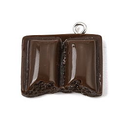 Rectangle Opaque Resin Imitation Chocolate Pendants, with Platinum Iron Loop, Coconut Brown, Rectangle Charm, 21x21x6mm, Hole: 2mm
