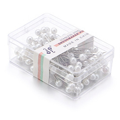 Белый Стальные шариковые штифты для позиционирования головки, пластиковый жемчуг, для головки одежды ручной работы, 100 шт./кор., цвет нержавеющей стали, белые, 37x4 мм, штифты : 1 мм