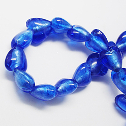 Blue Handmade Silver Foil Glass Beads, Heart, Blue, 28x24~28x15~17mm, Hole: 2mm