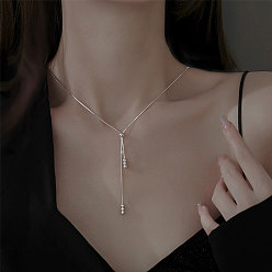 Серебро Регулируемые 925 стерлинговое серебро 3 круглые бусины лариаты ожерелья для женщин, серебряные, 15.75 дюйм (40 см)