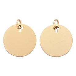 Золотой Ионное покрытие (ip) 304 подвески из нержавеющей стали, с целью перехода в кольце, зеркальная полировка, плоский круглый шарм, штамповка пустой метки, золотые, 16x1 мм, отверстие : 3.5 мм