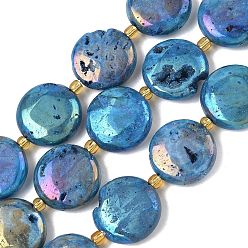 Темно-Голубой Гальванические природные друзы геод, плоско-круглые, с бисером, глубокое синее небо, 20x7~7.5 мм, отверстие : 0.9~1 мм, около 9 шт / нитка, 8.03'' (20.4 см)