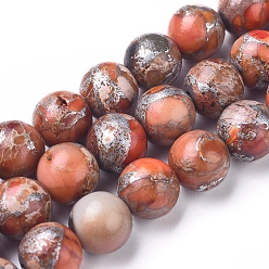 Orange Synthetic Silver Line Imperial Jasper Beads Strands, Dyed, Round, Orange, 8~8.5mm, Hole: 0.8~1.2mm, about 49 pcs/Strand, 15.94 inch(40.5 cm)