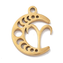Овен Настоящее 18к позолота 304 подвески из нержавеющей стали, лазерная резка, фаза луны с созвездием талисман, Овен, 13x10x1 мм, отверстие : 1.2 мм