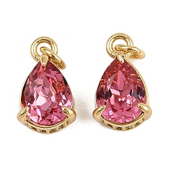 Светло-Вишневый Кулон из циркония, слезинки, со стеклом и прыжковым кольцом, стойки покрытие, реальный 18 k позолоченный, без свинца и без кадмия, долговечный, светло-вишневый, 11.5x7x5.5 мм, отверстие : 1.6 мм