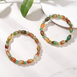 Peacock Agate 2шт. 2 стили браслетов из натурального павлиньего агата с бусинами, эластичные, для пары, рис и круглый, внутренний диаметр: 2.60 дюйм (6.6 см)