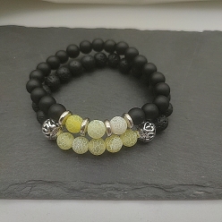 Смешанные камни Набор из круглых бусин из натуральной лавы и матового камня для женщин, с бусинами из выветренного агата