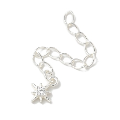 Посеребрённый S925 удлинитель цепи из стерлингового серебра, концевые цепи, звезда, 925 серебро покрытием, 40 мм