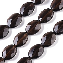 Дымчатый Кварц Природный дымчатый кварц нитей бисера, граненый плоскую овальную, 17.5~18x12.5~13x6~7 мм, отверстие : 1.4 мм, 15.20~15.28'' (38.6~38.8 см)