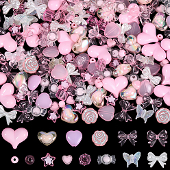 Бледно-Розовый 250 шт 14 стили прозрачные акриловые бусины, бусина в бусине, разнообразные, розовый жемчуг, 6~17x5~22x4~10 мм, отверстие : 1.2~2.5 мм