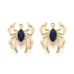 Полуночно-синий 304 подвески из нержавеющей стали и страз, прелести паука, вакуумное покрытие pvd, реальный 18 k позолоченный, темно-синий, 19x15x3~3.5 мм, отверстие : 1.5~1.6 мм