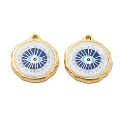 Плоский Круглый Ip-покрытие (ip) 304 подвески из эмали из нержавеющей стали, реальный 18 k позолоченный, очарование сглаза, плоско-круглые, 27x24.5x3 мм, отверстие : 2 мм