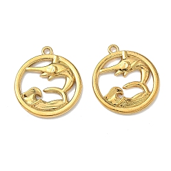 Плоский Круглый Подвески из нержавеющей стали 304, реальный 18 k позолоченный, ионное покрытие (ip), плоские круглые с дельфином, 25x22x2 мм, отверстие : 1.6 мм
