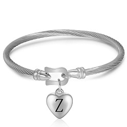 Letter Z Браслеты из нержавеющей стали, шарма сердца, цвет нержавеющей стали, для женщин, Письмо Z, внутренний диаметр: 2-1/4 дюйм (5.8 см)