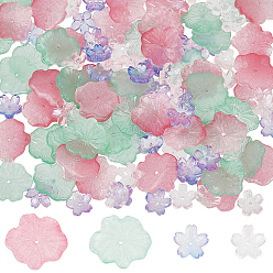 Mixed Color 120Pcs 4 Styles Baking Paint Transparent Glass Bead Caps, 5-Petal Flower & Lotus Leaf, Mixed Color, 12~20x12~19.5~4.5~5mm, Hole: 1.2~1.4mm, 30pcs/style