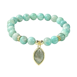 Amazonite Natürliche amazonite Ausdehnungs-Armbänder, mit Pferdeaugencharme, Innendurchmesser: 2-1/8 Zoll (5.35 cm)