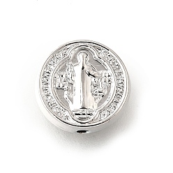 Платина Латунные бусины, плоский круглый с узором священника, без кадмия и без свинца, платина, 10x3 мм, отверстие : 1.2 мм