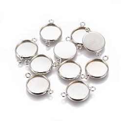 Platinum Brass Cabochon Connector Settings, Plain Edge Bezel Cups, Flat Round, Platinum Color, 20x13.5mm, hole: 1.5mm, tray: 12x1.5mm
