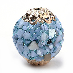 Light Sky Blue Handmade Indonesia Beads, with Alloy Findings and Shell, Round, Rose Gold, Light Sky Blue, 19x19mm, Hole: 1.5mm