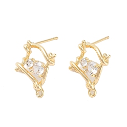 Echt 18 k vergoldet Messing micro pave zirkonia-ohrstecker-erkenntnisse, Cadmiumfrei und Nickel frei und Bleifrei, echt 18 k vergoldet, 17x15 mm, Bohrung: 1.2 mm, Stift: 0.8 mm
