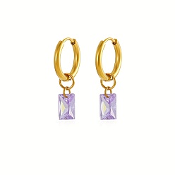 Rectangle Серьги из 304 нержавеющей стали, реальный 18 k позолоченный, с кубического циркония, прямоугольные, 24x6 мм