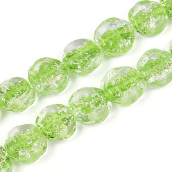 Желто-Зеленый Бусы лэмпворк ручной работы, плоско-круглые с розой , с блеском порошок, желто-зеленый, 15.5~17.5x7~8.5 мм, отверстие : 1.4~1.5 мм, около 30 шт / нитка, 18.50 дюйм (47 см)